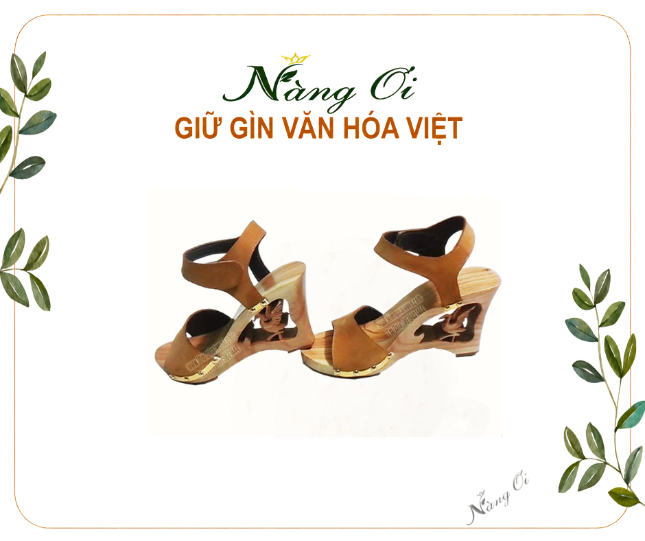 Guốc gỗ chạm khắc phượng hoàng cao 10cm có quai hậu